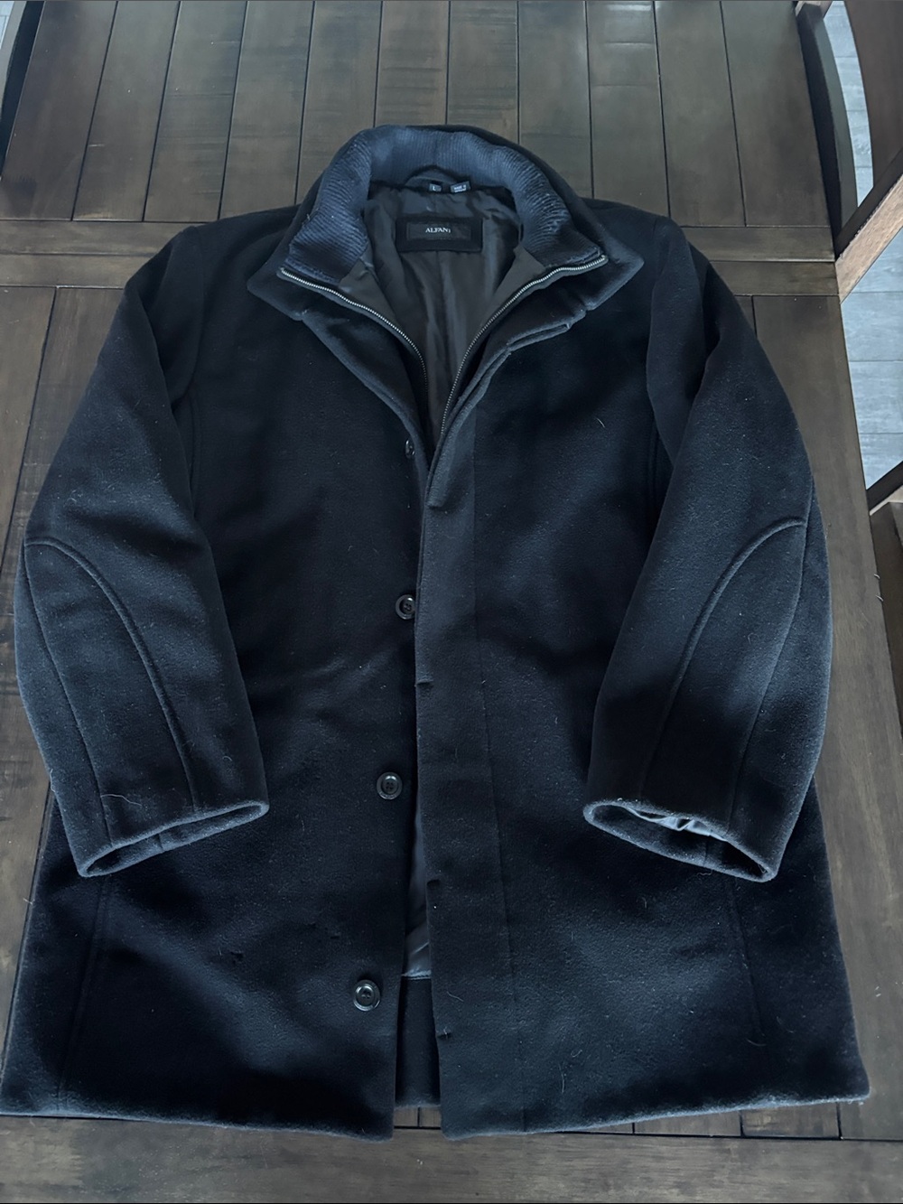 Alfani Black Men's Wool Pea Coat with Lined Interior - L
